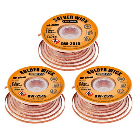 DEXIMRO Solder Wick Braid No-Clean Desoldering Wick Braid 0.98 Inch Width 1.5m Meter Length for Remove the Solder Electrical Components 3 Pack