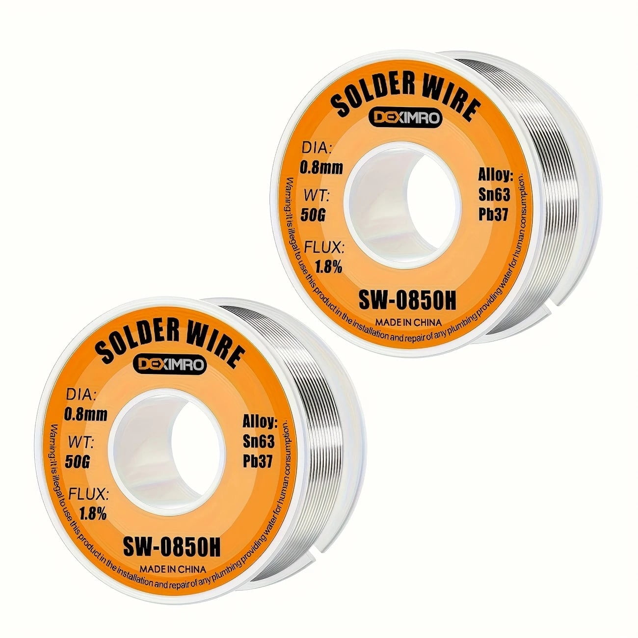 DEXIMRO Solder Wire, high Purity no-wash tin-Lead Rosin Cored Wire with 1.8% Flux for Electric Soldering (0.8mm 50gx2)
