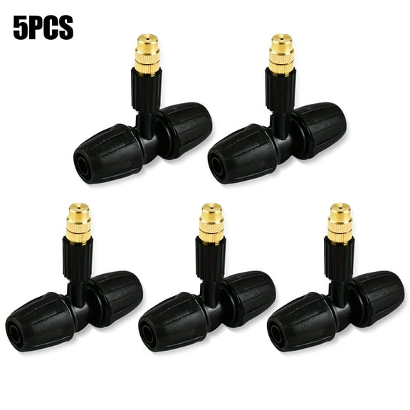 DEXIMRO Upgraded Locked 3 Way Atomizing Nozzle for Drip Tubing, 5 Pcs Adjustable Micro Spray Irrigation Emitters Tee Misting Drippers for Drip Sprinkler Garden Lawn Systems(Black)