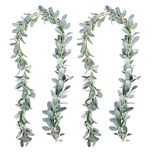 DEXING 2 Pack Artificial Lambs Ear Greenery Garland Flocked Green