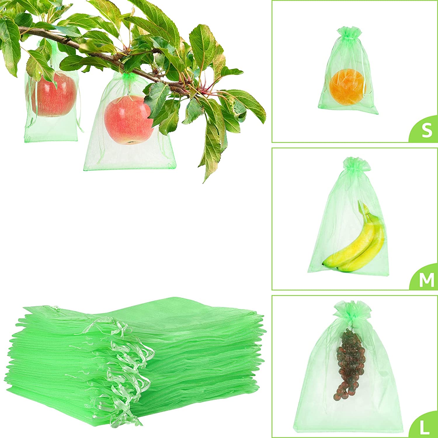 DEXING 50 Pcs Fruit Protection Bags,6''×8''Fruit Netting Bags for Fruit Trees Fruit Cover Mesh
