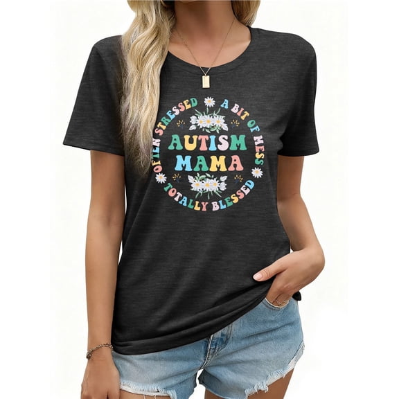 DEXIO Autism Mama Shirt Women Be Kind Autism Awareness Shirt Mental Health Tees Inspirational Short Sleeve Tee Tops