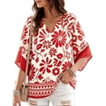 thumbnail image 1 of DEXIO Blouses for Women Summer Bohemian 3/4 Sleeve Shirts V Neck Flowy Casual Pleated Tops, 1 of 14