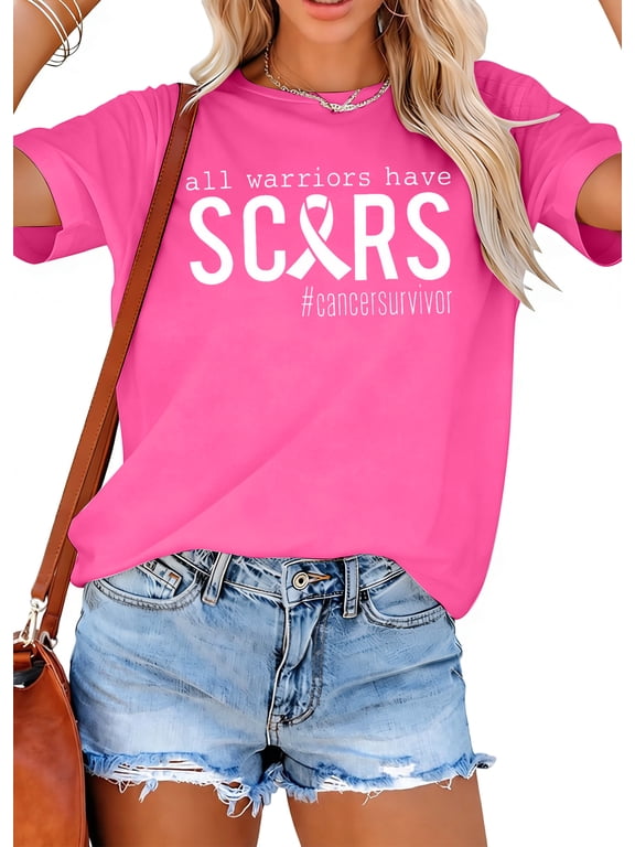 Breast Cancer Awareness T-Shirt for Women Cancer Survivor Awareness Graphic Tee Short Sleeve Tops Pink XL
