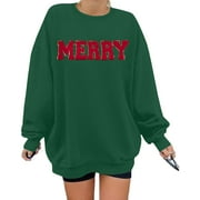 DEXIO Christmas Vibes Oversize Sweatshirt Women Merry Christmas Shirt Xmas Long Sleeve Shirt Winter Holiday Sweatshirts