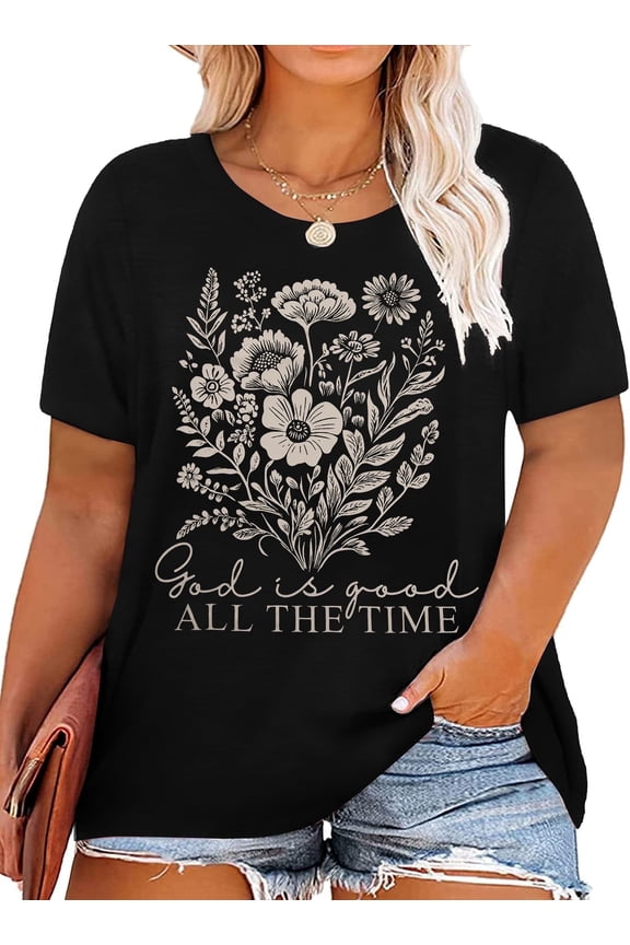 Plus Size Christian Shirts for Women God Shirt Jesus Religious Faith Tshirts Bible Verse Top Inspirational Graphic Tee,4X