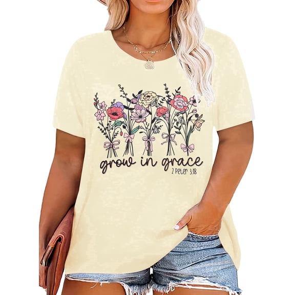 DEXIO Plus Size Christian Shirts for Women God Shirt Jesus Religious Faith Tshirts Bible Verse Top Inspirational Graphic Tee,1X