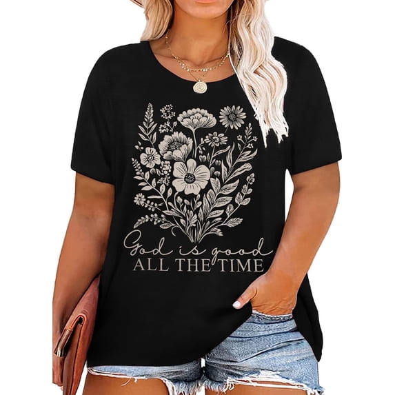 DEXIO Plus Size Christian Shirts for Women God Shirt Jesus Religious Faith Tshirts Bible Verse Top Inspirational Graphic Tee,5X