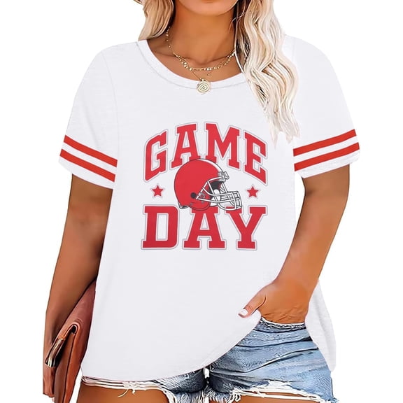 DEXIO Plus Size Football Mom Shirt Women Game Day Football T-shirt Gameday Season Shirt Casual Ball Fans Pullover Tops