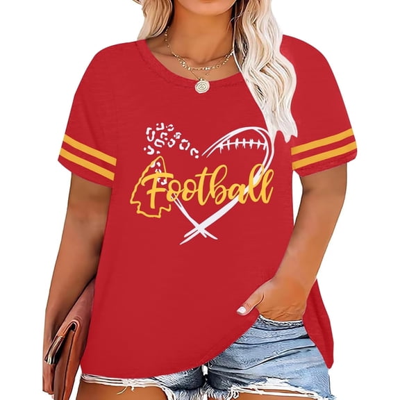 DEXIO Plus Size Football Mom Shirt Women Game Day Football T-shirt Gameday Season Shirt Casual Ball Fans Pullover Tops,1X
