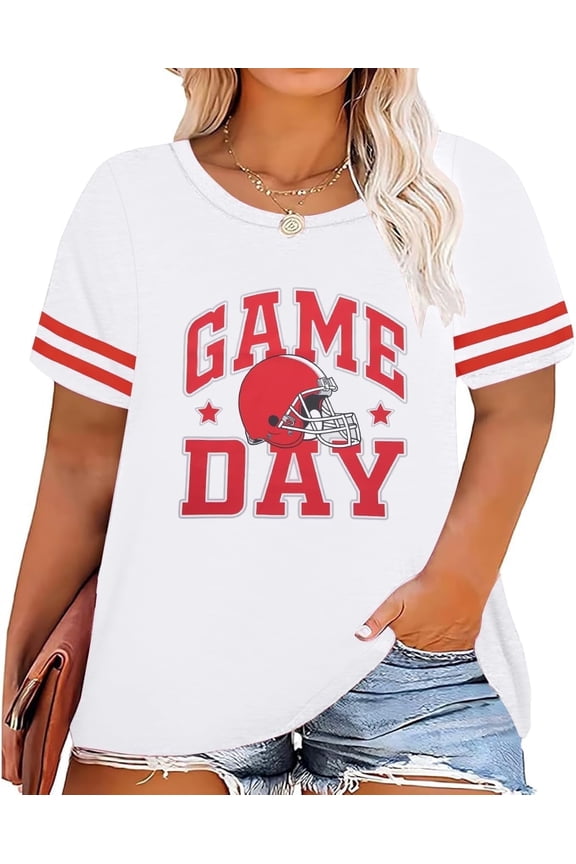 Plus Size Football Mom Shirt Women Game Day Football T-shirt Gameday Season Shirt Casual Ball Fans Pullover Tops,1X