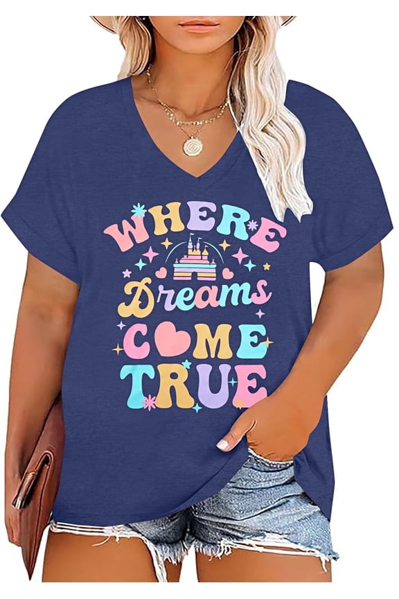 Plus Size Magic Kingdom Shirts for Women Castle Graphic T Shirt Cute Holiday Shirt Princess Tee Funny Vacation Tops,3X