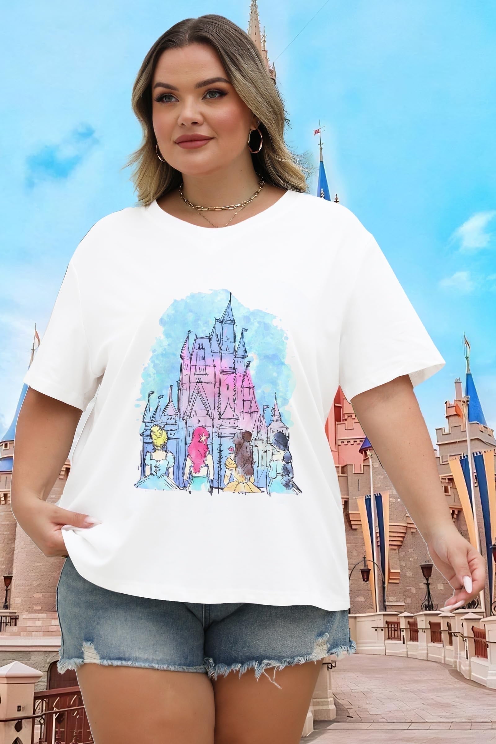 DEXIO Plus Size Magic Kingdom Shirts for Women Castle Graphic T