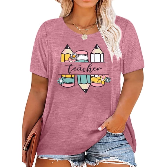 DEXIO Women Plus Size Tops Teacher Shirt Women Teach Them to Be Kind T Shirt Teach Kindness Shirt Women Teach Tshirt Cute Teacher Life Short Sleeve Tee Tops,3X