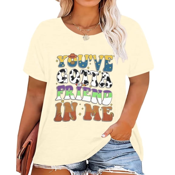 DEXIO Plus Size Tops for Women Casual Short Sleeve Tops You've Got A Friend in Me Shirt Cute Vacation Holiday T-Shirt Loose Fit Summer Tee