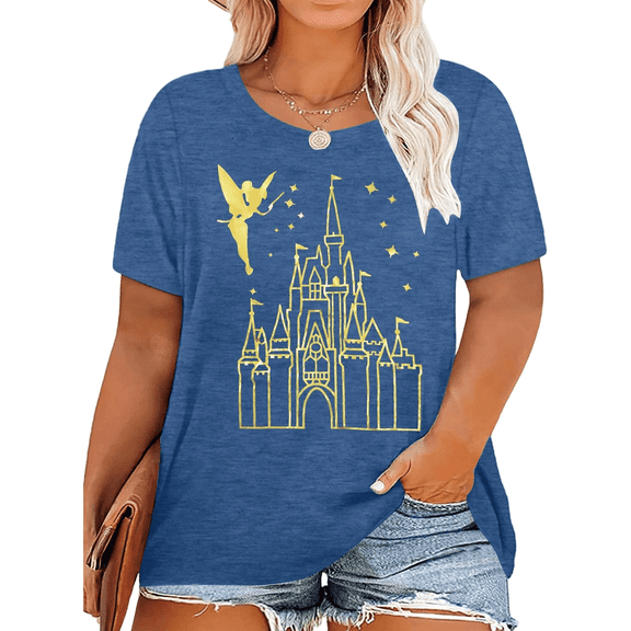 DEXIO Women's Plus Size Tops Magical Shirt for Women Magic Kingdom Tshirt Family Vacation Tee Castle Believe in The Magic Tie Dye Short Sleeves Tops,2X