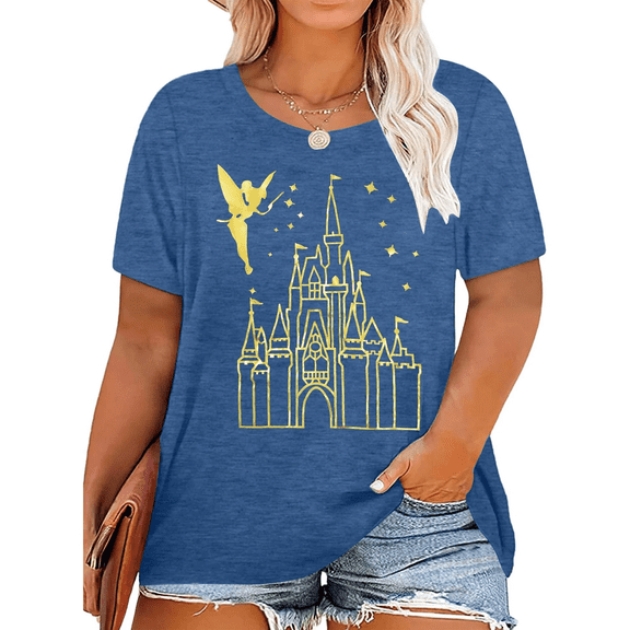 DEXIO Women's Plus Size Tops Magical Shirt for Women Magic Kingdom Tshirt Family Vacation Tee Castle Believe in The Magic Tie Dye Short Sleeves Tops