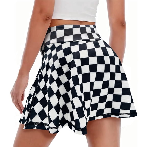 DEXIO Women's Checkerboard High Waisted Tennis Skort with Built-in Shorts,Athletic Skirt for Golf,Pickleball,Running,Workout,Quick Dry Activewear