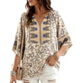 thumbnail image 1 of DEXIO Blouses for Women Summer Bohemian 3/4 Sleeve Shirts V Neck Flowy Casual Pleated Tops, 1 of 16