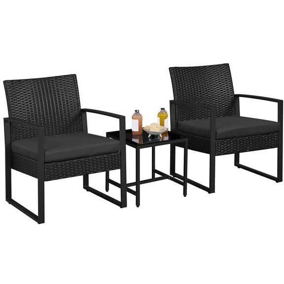 DEXS 3-Piece Patio Set with Rattan Chairs & Table, Made of Modern PE Rattan, Comfortable and Durable for Outdoor Use, Ideal for Balcony Decor, Stylish Design to Elevate Outdoor Living Spaces Black