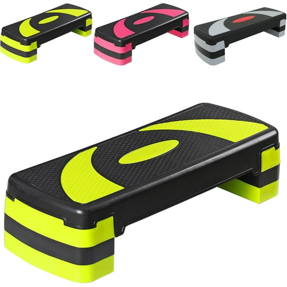 DEXS 31 Inch Aerobic Step Platform Adjustable Height with Stable Risers Non-Slip Surface for Home Gym Cardio Workout Training.yello-green