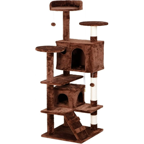 DEXS 54 in Cat Tree Cat Tower for Indoor Cats Plush Cat Condo Multi-Level Cat Furniture with Scratching Post, Jumping Platform Cat Play House Activity Center,Brown