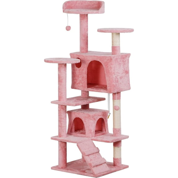 DEXS 54 in Cat Tree Cat Tower for Indoor Cats Plush Cat Condo Multi-Level Cat Furniture with Scratching Post, Jumping Platform Cat Play House Activity Center,Pink