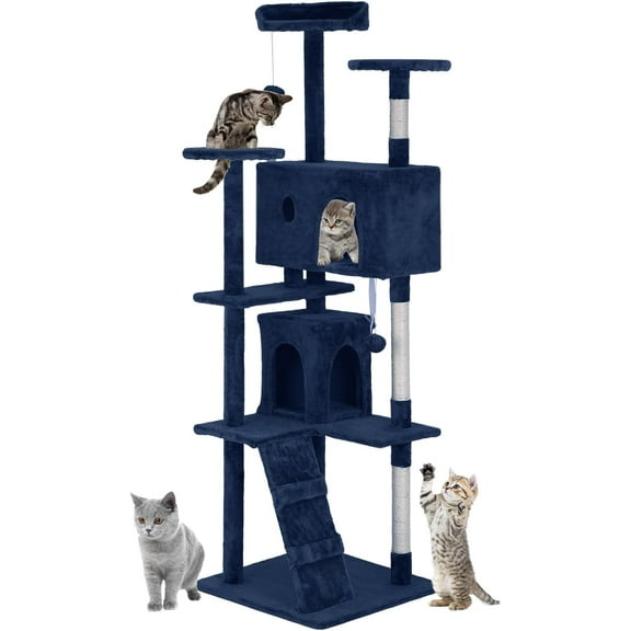 DEXS 70in Multi-Level Cat Tower with Scratching Post, Cat Condo Stand House Furniture Kitty Activity Center, Navy Blue