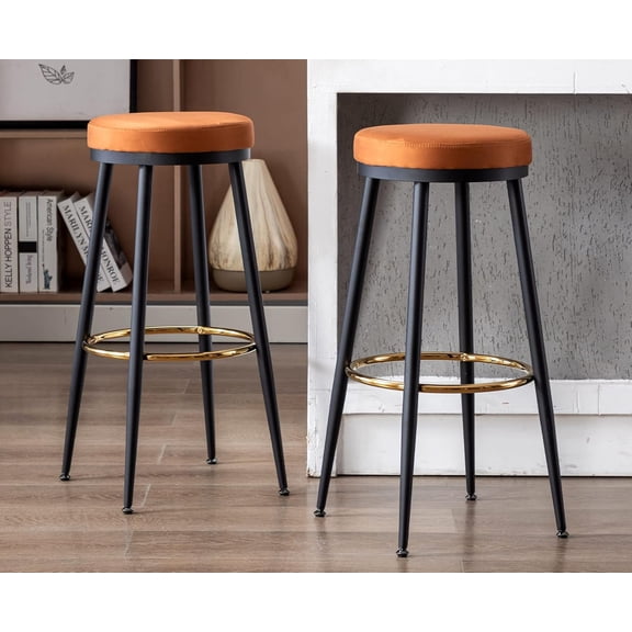 DEXS Bar Stools Set of 2 Modern Metal Stools with Gold Footrest and Velvet Seat for Kitchen Island and Home Bar.Brown,26" Seat Height