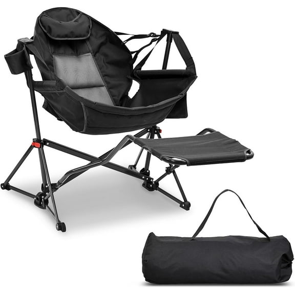 DEXS Camping Chairs, Oversized Hammock, Folding Rocking Chairs, Adjustable Back Swing Chairs, Cup Holder, Outdoor Beach Lawn, Black