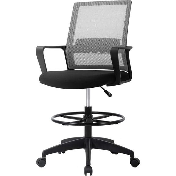 DEXS Chair Tall Office Chair Adjustable Swivel Rolling Mesh Height with Lumbar Support Arms Footrest Mid Back for Adults Standing Desk Drafting Stool ,Grey