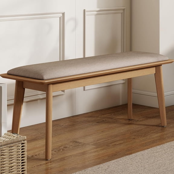 DEXS Entryway Bench Rustic Upholstered Dining Bench with Wood Legs for Entrance Dining Room and Living Room Seating.46" Chenille, Beige