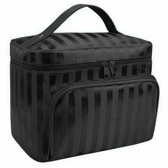 DEXS Extra Large Cosmetic Organizer – Makeup Bag with Reinforced Handle – Travel Kit with 3-Layer Compartments, Waterproof Lining & Zipper Closure black