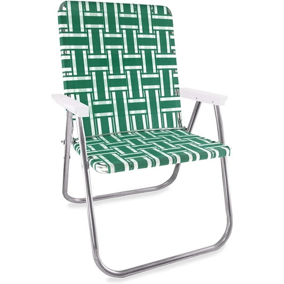 DEXS | Folding Aluminum Webbed Chairs for Camping, Sports, and Beach | Magnum - Green and White with White Arms