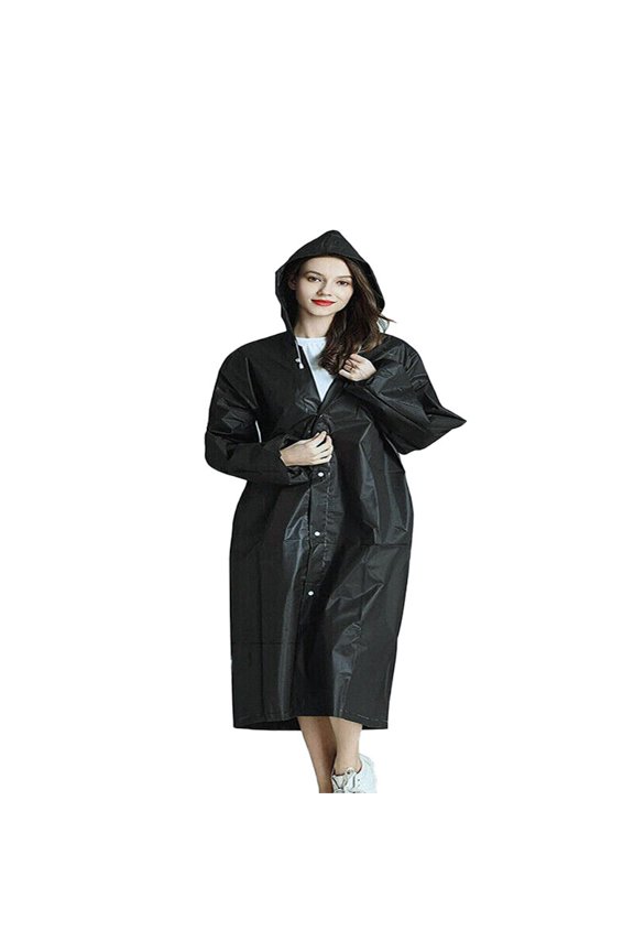 Men's Black Long Raincoat – Waterproof Hooded Trench Jacket with Sealed Seams for Hiking, Camping & Outdoor Use- Disposable Average size