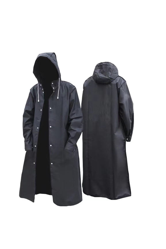 Men's Black Long Raincoat – Waterproof Hooded Trench Jacket with Sealed Seams for Hiking, Camping & Outdoor Use- XL