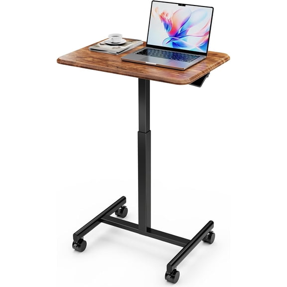 DEXS Mobile Small Standing Desk - Sit Stand Portable Rolling Laptop Desk with Lockable Wheels, Adjustable Height Computer Workstations