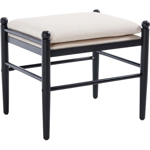 DEXS Ottoman Bench 19 Inch Tall Upholstered Stool with Wooden Legs Linen Fabric Backless Design for Vanity Dining Room and Extra Seating.Black Frame, White Linen,1