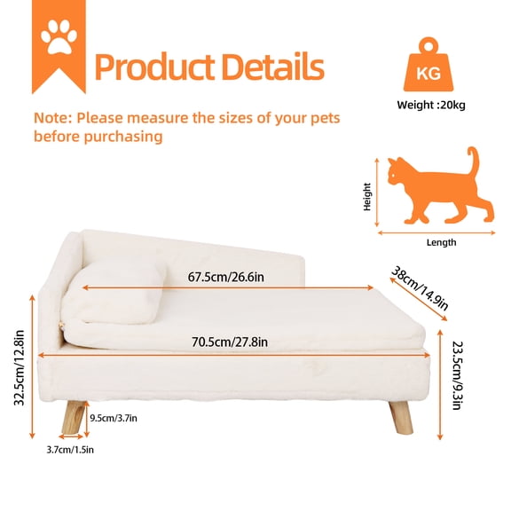 DEXS Pet Sofa Bed for Dogs Cats, Washable Waterproof Cover, Orthopedic High Density Foam, Plush Recliner Cushion for Small Medium Pets.28x16x12 in