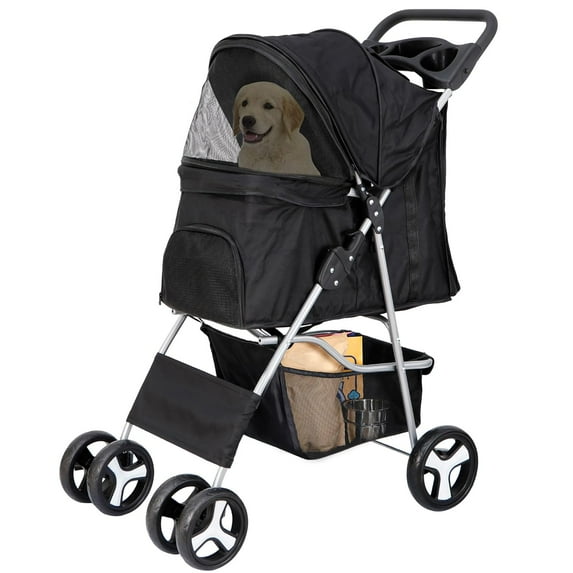 DEXS Pet Stroller 4 Wheels Dog Cat Stroller for Small Medium Dog Cats Carrier Jogger Travel Foldable Puppy Stroller with Detachable Carrier,Black