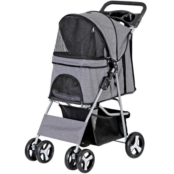 DEXS Pet Stroller 4 Wheels Dog Cat Stroller for Small Medium Dog Cats Carrier Jogger Travel Foldable Puppy Stroller with Detachable Carrier,Grey