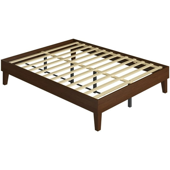 DEXS Queen Bed Frame Natural Solid Wood Platform Bed with Wooden Slats Support, 12-inch Underbed Space for Storage, Noise-Free Design, Easy Assembly, Dark Walnut Finish