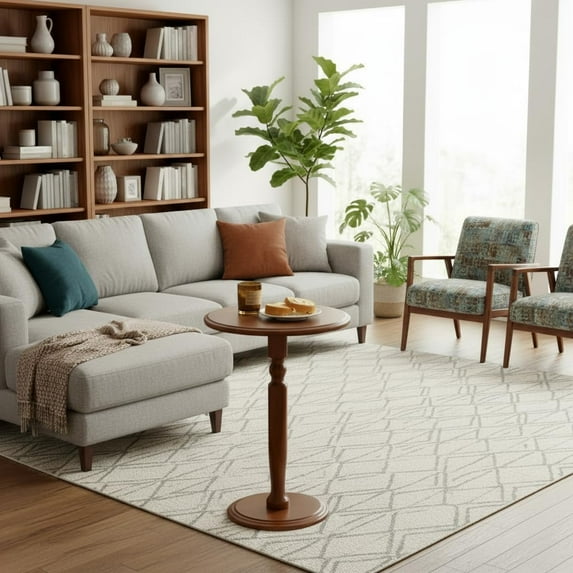 DEXS Solid Wood Round Side Table Small Accent Table with Stable Pedestal Base Space Saving Drink Table for Living Room Bedroom Corners Nursery.Brown,Poplar Wood