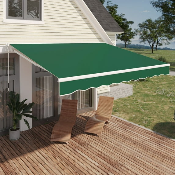 DEXS Spacious Patio Awning, Manual Retractable Outdoor Sun Shade Canopy, Durable for Deck and Door Shelter, Ideal for Patio Lounging, Garden Protection, UV-Resistant 13x9.8 ft-Green