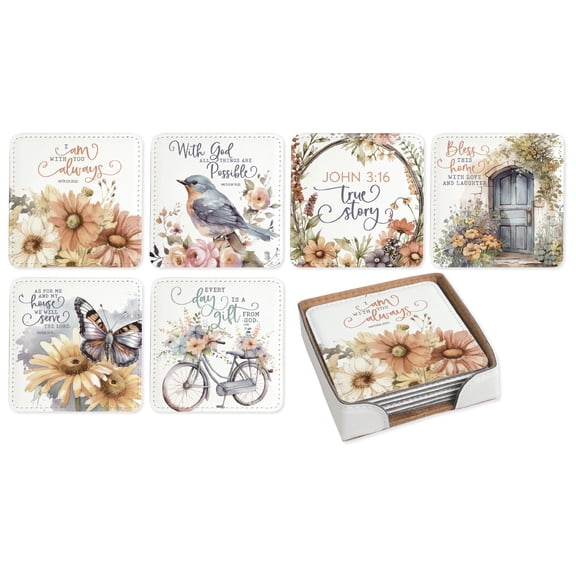 DEXSA Floral Assorted Coaster Set - Set of Four Coasters | Wonderful Gift | Inspirational Sentiment
