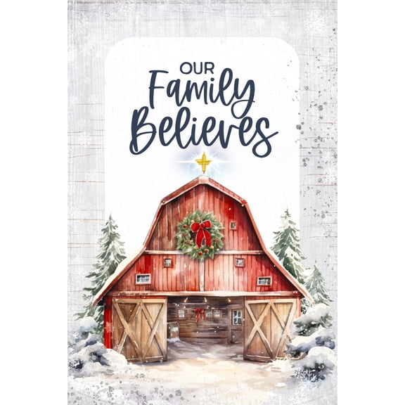 DEXSA Our Family Believes Christmas Wood Plaque with Easel and Hook Wall Tabletop Art - 4 inches x 6 inches