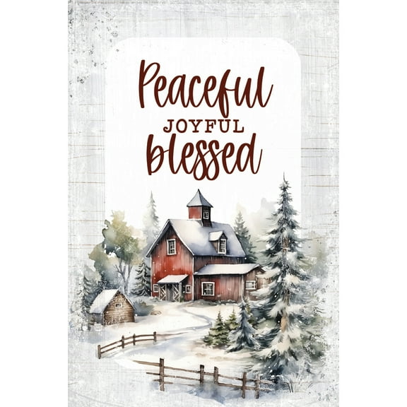 DEXSA Peaceful Joyful Blessed Christmas Wood Plaque with Easel and Hook Wall Tabletop Art - 4 inches x 6 inches