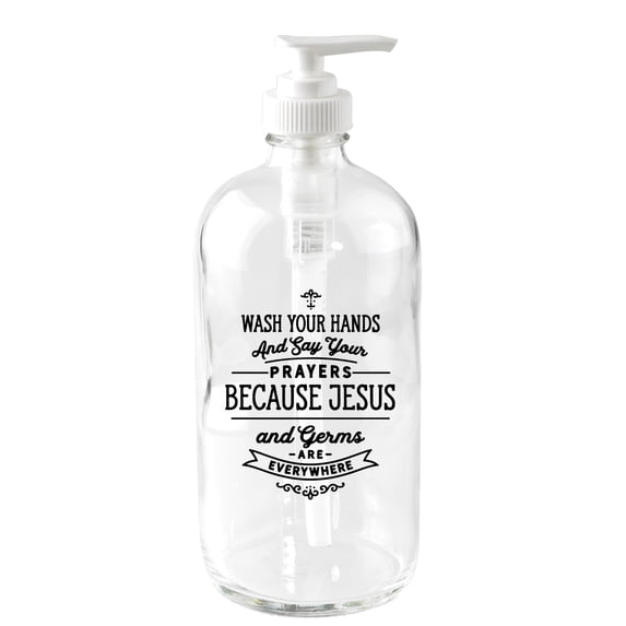 DEXSA Wash Your Hands Glass Soap Dispenser Holds 16 ounces