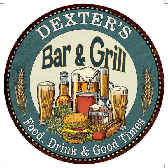 DEXTER'S Bar and Grill 14" Round Metal Sign Kitchen Wall Decor 100140023266