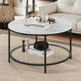 thumbnail image 1 of DEXTRUS 2-Tier Round Coffee Table Marble Center Cocktail Table with Glass Open Storage Shelf, White & Black, 1 of 8